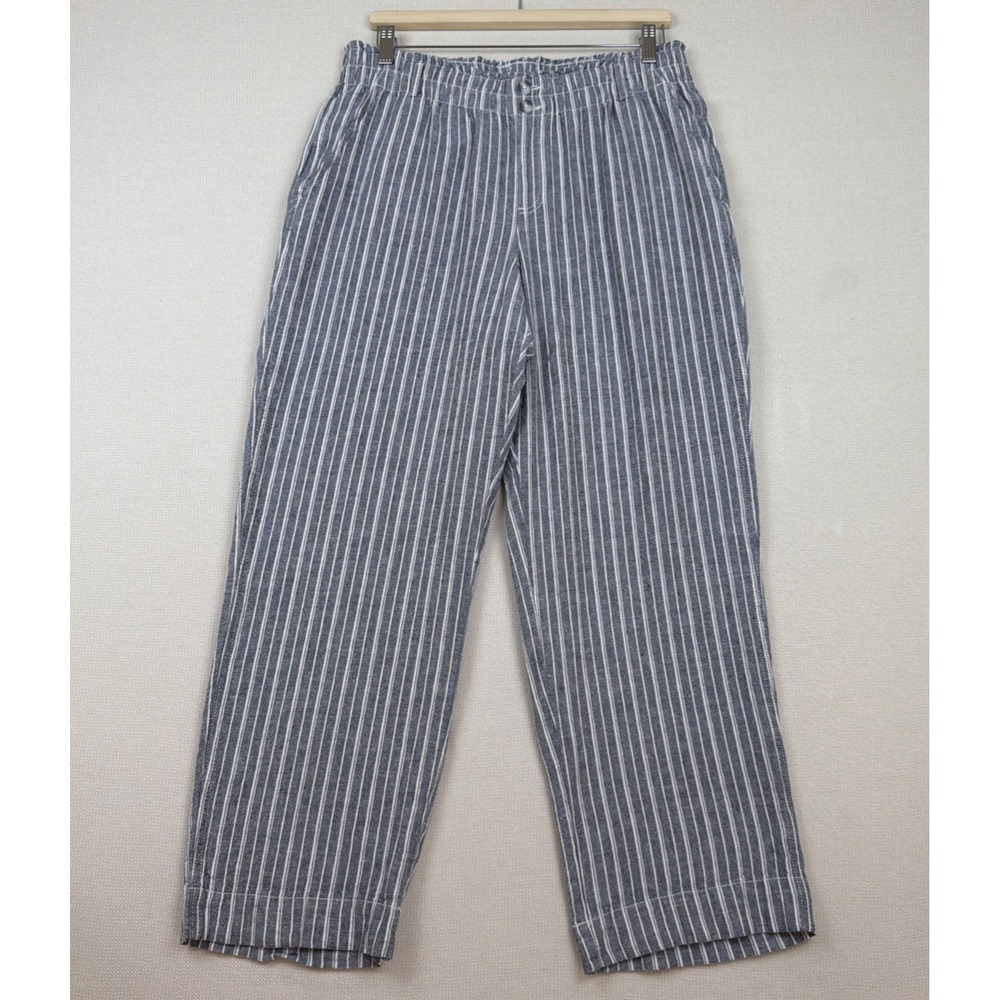 Briggs Striped Linen-Blend Casual Pants Size L Blue-Gray White Coastal Beachy